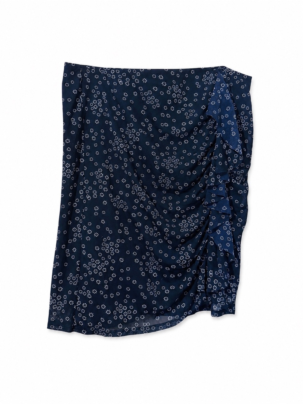 Vince Camuto XXL Navy Blue Floral Ruffle Ruched Mini Skirt Lined